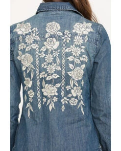 Stetson Women's Floral Embroidered Denim Long Sleeve Pearl Snap Western Shirt -Stetson 2000290554 400 P4