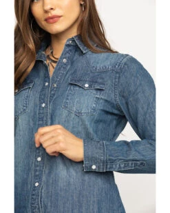 Stetson Women's Floral Embroidered Denim Long Sleeve Pearl Snap Western Shirt -Stetson 2000290554 400 P5