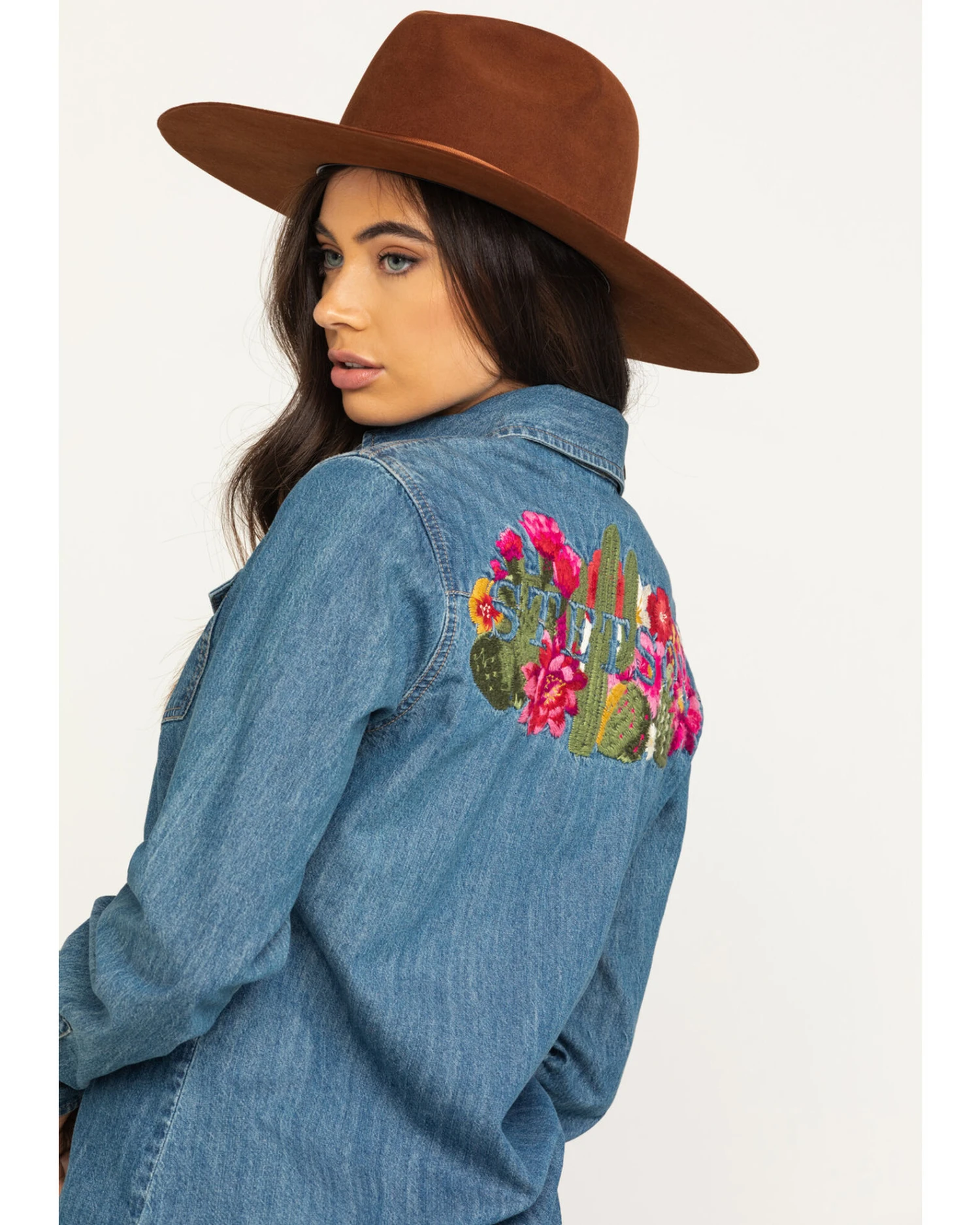 Stetson Women's Denim Desert Embroidered Long Sleeve Snap Western Shirt 7 Stetson Women's Denim Desert Embroidered Long Sleeve Snap Western Shirt - Image 5