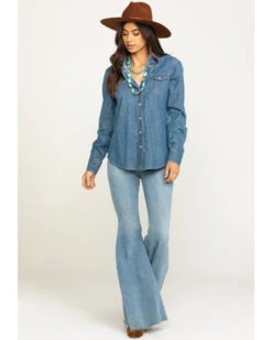 Stetson Women's Denim Desert Embroidered Long Sleeve Snap Western Shirt 13 Stetson Women's Denim Desert Embroidered Long Sleeve Snap Western Shirt -Stetson 2000295427 400 P6