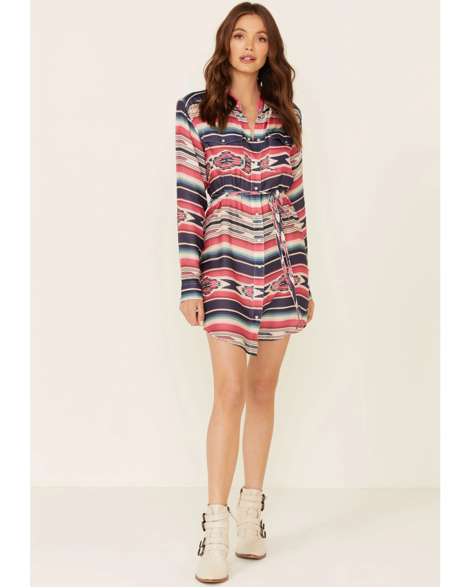 Stetson Women's Southwestern Print Self-Tie Sash Dress 3 Stetson Women's Southwestern Print Self-Tie Sash Dress