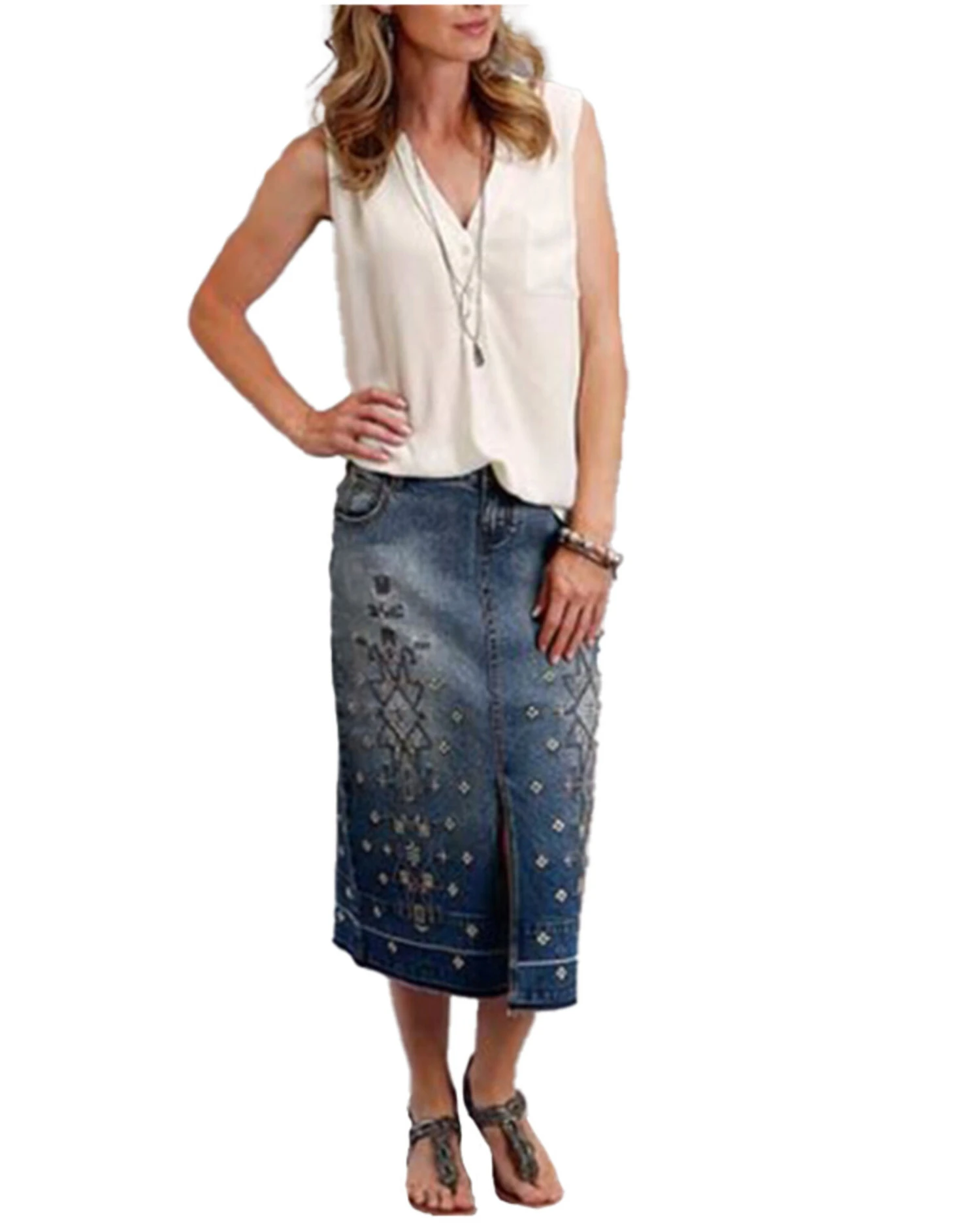Stetson Women's Embroidered Long Denim Skirt 4 Stetson Women's Embroidered Long Denim Skirt - Image 2