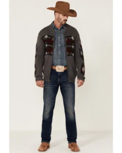 Stetson Men's Gray Southwestern Print Heather Knit Zip-Front Wool Sweater