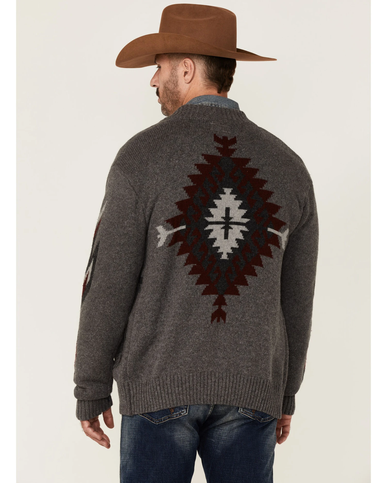 Stetson Men's Gray Southwestern Print Heather Knit Zip-Front Wool Sweater 6 Stetson Men's Gray Southwestern Print Heather Knit Zip-Front Wool Sweater - Image 4