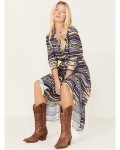Stetson Women's Serape Stripe Print Long Sleeve Midi Dress -Stetson 2000378246 400 P1
