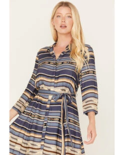Stetson 21 Stetson Women's Serape Stripe Print Long Sleeve Midi Dress