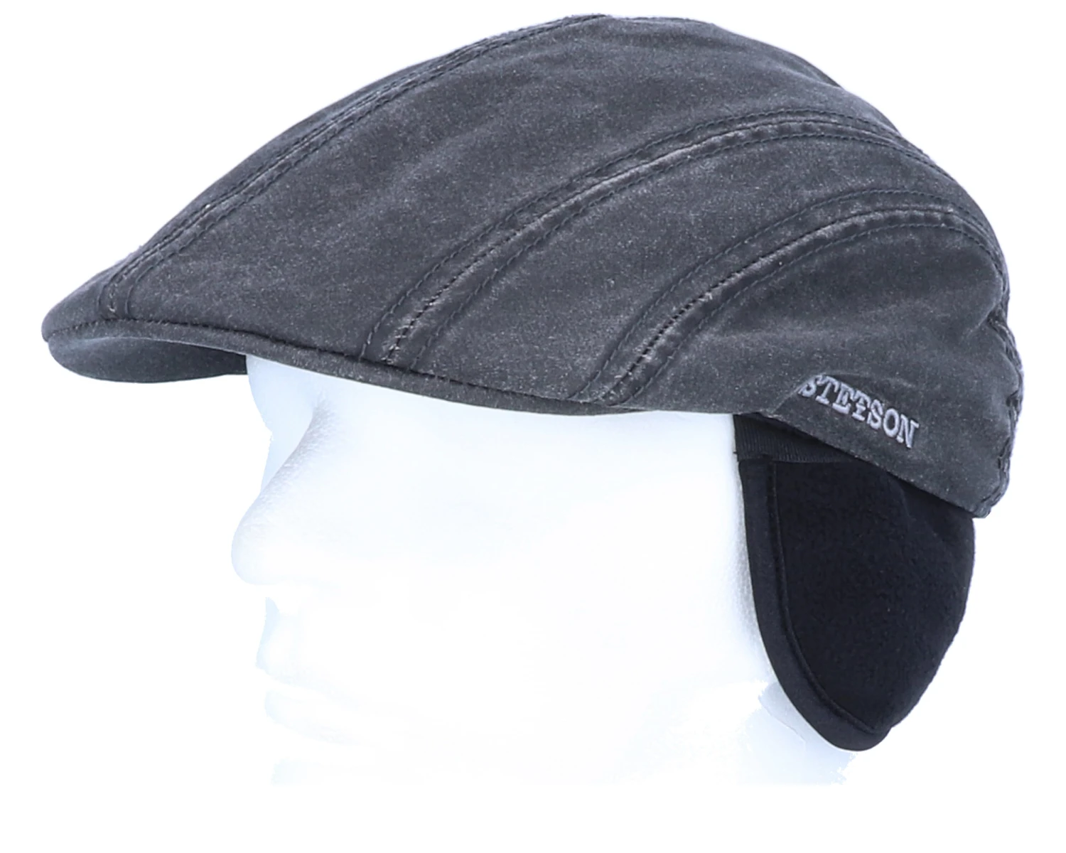 Ivy CO/PE Ear Flap Black Flat Cap - Stetson 8 Ivy CO/PE Ear Flap Black Flat Cap - Stetson - Image 6
