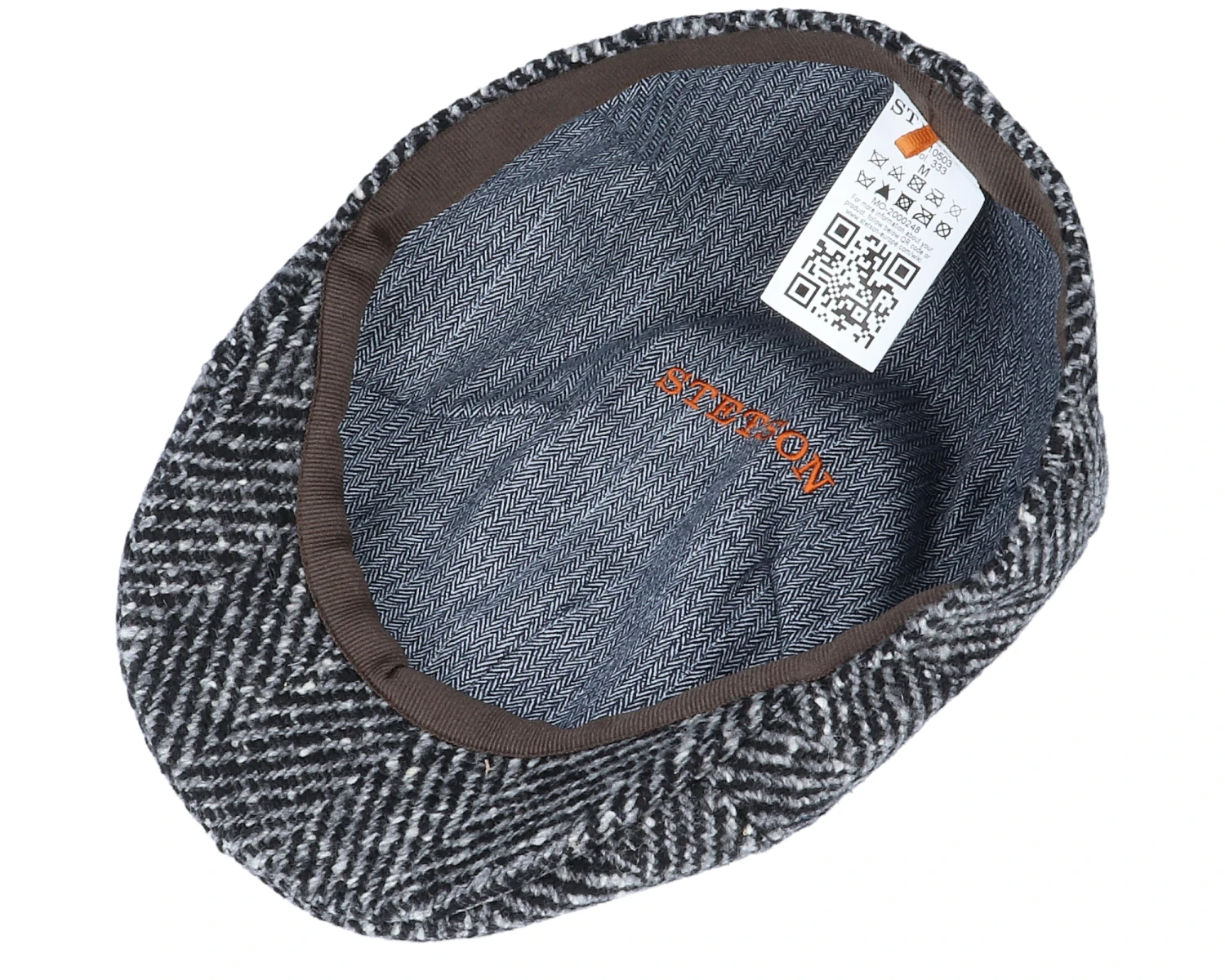 Texas Duck Shape Texas Herringbone Black/Grey Flat Cap - Stetson 6 Texas Duck Shape Texas Herringbone Black/Grey Flat Cap - Stetson - Image 4