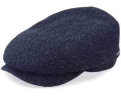 Driver Cap Wool Herringbone Navy Flat Cap - Stetson