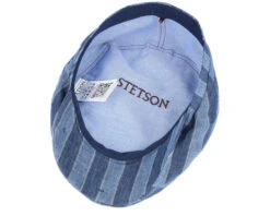 Driver Cap Linen Stripes Blue Flat Cap - Stetson -Stetson 4063633085130 4