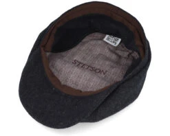 Hatteras Wool Herringbone Black Earflap Flat Cap - Stetson -Stetson 4063633097256 4