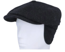 Hatteras Wool Herringbone Black Earflap Flat Cap - Stetson -Stetson 4063633097256 6