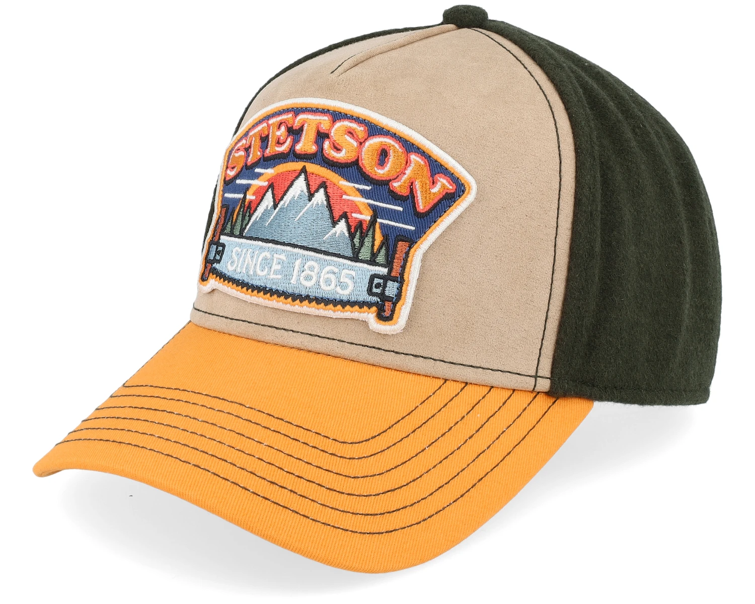 Cap Hacksaw Beige/Dark Green/Yellow Trucker - Stetson 3 Cap Hacksaw Beige/Dark Green/Yellow Trucker - Stetson